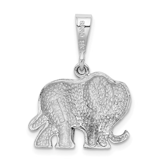 14k White Gold Elephant Necklace Charm Pendant, unisex high polished, 2-D - Picture 3 of 4